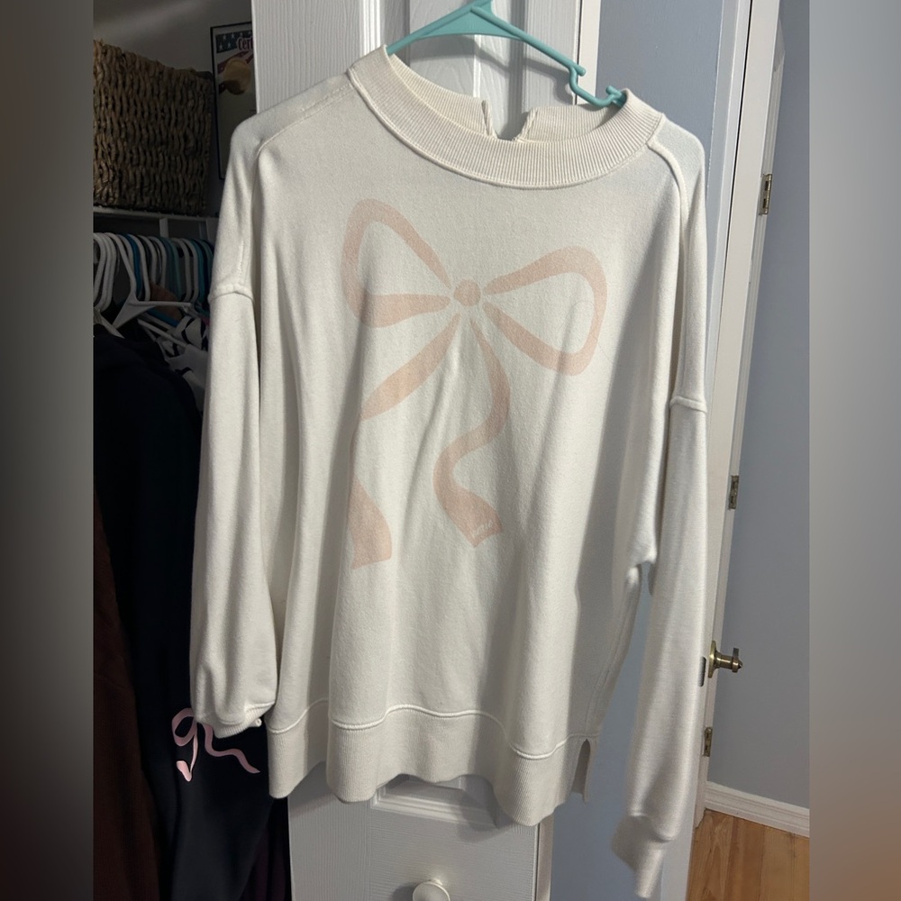 Aerie Cream Sweater with Pink Bow